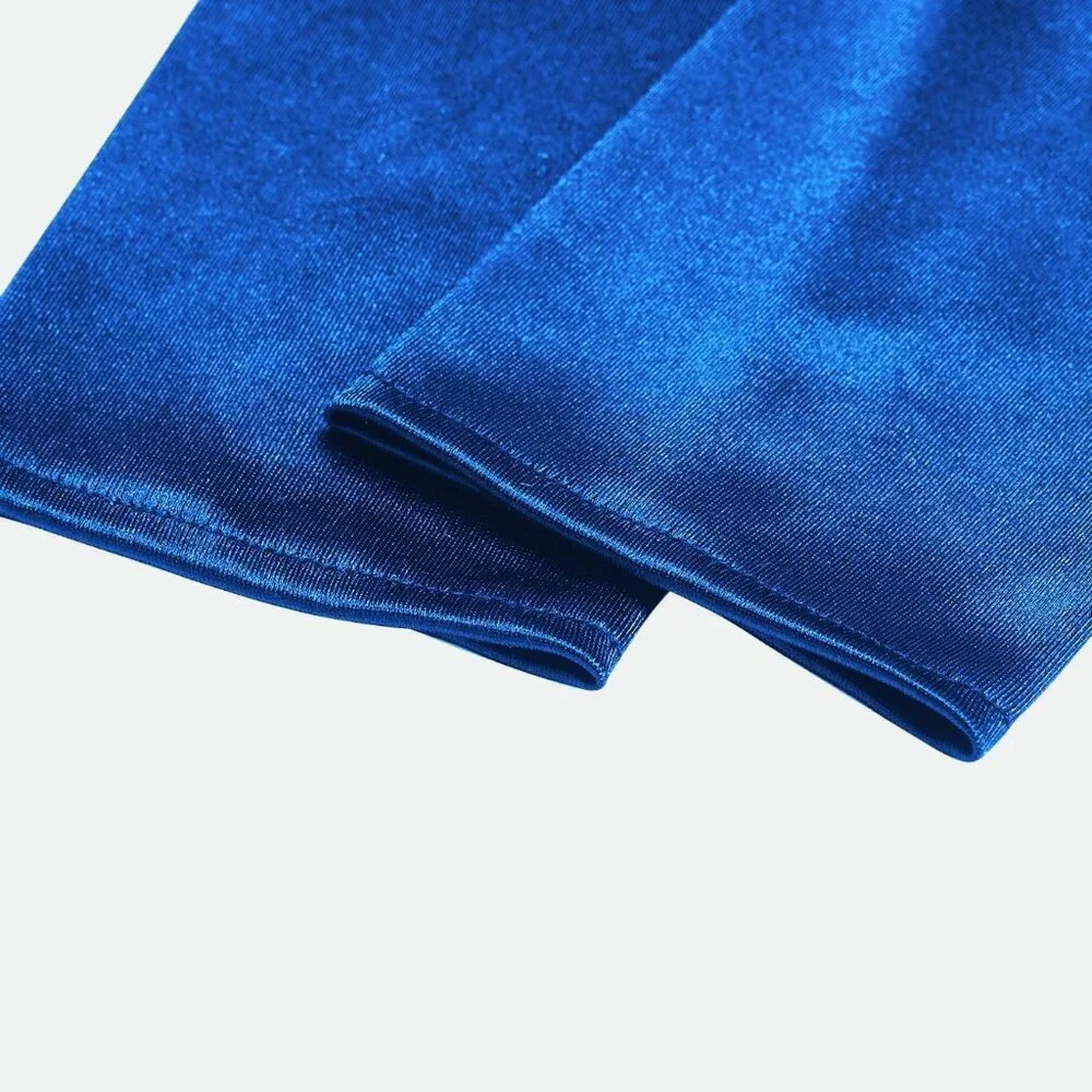 Women's Short Blue Satin Silk Gloves Banquet Wedding Party Costume Accessories
